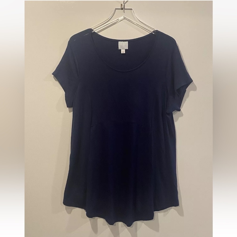 Sunday Navy Blue Short Sleeve Scoop Neck Knit Top XL RN 105243